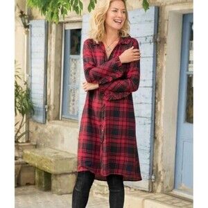 SOFT SURROUNDINGS Bennington Red Plaid Buffalo Check Button Front Dress, Sz PXS